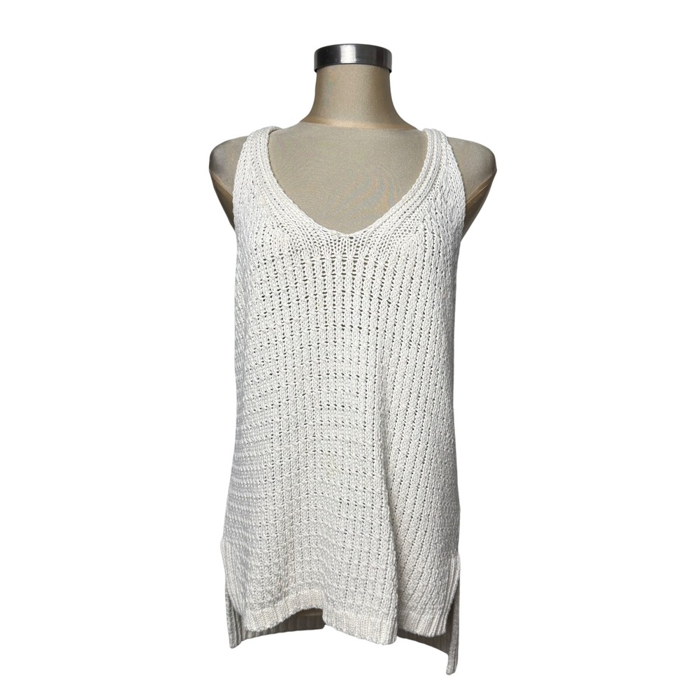 Moth White Chunky Knit V-Neck Tank Top Sweater Size XL Italy